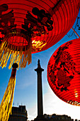 Chinese New Year - paper lanterns and Nelsons Column, London, UK - England