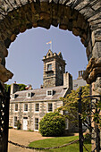 Mansion viewed through archway, La Seigneurie, Sark, UK - Channel Islands