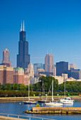 Lake Michigan and skyline with Sears Tower, Chicago, Illinois, USA