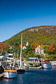 View of harbour in autumn, Camden, Maine, USA