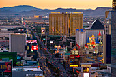 View over The Strip at dusk, Las Vegas, Nevada, USA