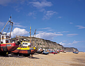 Fishing boats on the beach, Hastings, East Sussex, UK - England