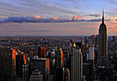 Skyline, Empire State Building in the evening, New York City, New York, USA, North America, America
