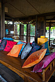 Bench with pillows at Bon Ton Resort, Lankawi Island, Malaysia, Asia