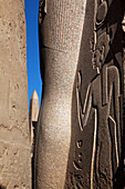 Beindetail der Kolossalstatue Ramses II, Großer Hof von Ramses II, Tempel von Luxor, Luxor, Ägypten, Afrika