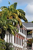 Palm trees and statue at Government House, Port Louis, Mauritius, Africa