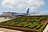 Patch and aircraft at the airport, Zanzibar, Tanzania, Africa