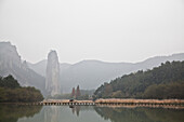 Lakeside Scenic With Bridge and Mountains, Beijing, China