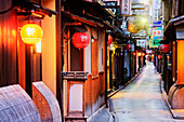 Japanese Businesses on a Pedestrian Street, Kyoto, Japan