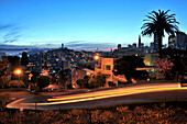 View of the city and Lombart Street in the evening, San Francisco, California, USA, America
