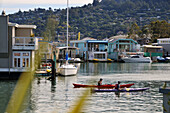Blick auf Hausboote in Sausalito bei San Francisco, Kalifornien, USA, Amerika