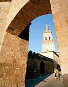 Entry to historic center, arcades, cathedral El Burgo de Osma, Castile and León, Spain