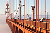 Golden Gate Bridge in the morning fog, Symbol of San Francisco and California, San Francisco, California, United States of America, USA
