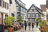 People in historic street, Emmendingen, Baden-Wuerttemberg, Germany, Europe