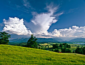 View from Aidlinger Hoehe at the Blaue Land, Murnau, Upper Bavaria, Germany, Europe