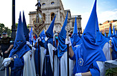 Nazarenos of a brotherhood during procession on Palm Sunday, Semana Santa, Sevilla, Andalusia, Spain, Europe