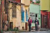 Street scenery, view of old timber houses, Istanbul, Turkey, Europe