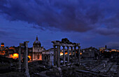 Roman Forum under dark clouds, Rome, Lazio, Italy, Europe