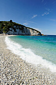 White shingle beach Mediterranean Sea, Portoferraio, Elba Island, Tuscany, Italy