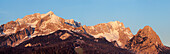Panorama von Alpspitze, Jubiläumsgrat, Zugspitze und Waxenstein, Garmisch-Partenkirchen, Wetterstein, Werdenfelser Land, Oberbayern, Bayern, Deutschland, Europa