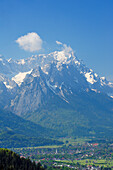 Zugspitze above Garmisch-Partenkirchen, Farchant, Wetterstein range, Werdenfels, Upper Bavaria, Bavaria, Germany, Europe