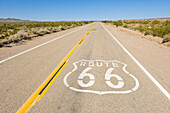 Barstow, CA - A Route 66 marker is stenceled on the historic highway, also known as theMother Road'