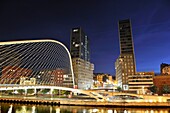 Night Photography of the Isozaki Towers and Bridge in Bilbao Santiago Calatrava