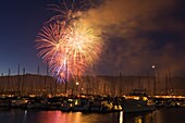 Fourth of July Fireworks over harbor, Santa Barbara, California