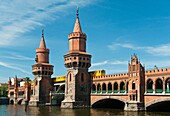 Uberbaumbruecke bridge with crossing subway, Berlin, Germany