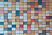 Wall with index cards of former SS members in the Topography of Terror, exhibition on the grounds of the former SS headquarters, Berlin, Germany