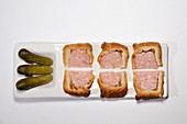 Wedges of common British pork pie