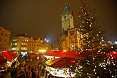 Christmas Market In Prague's Old Town Square at night time