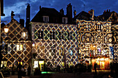 The Buildings on the Square in front of the Cathedral Illuminated During the Chartres in Lights Festival, Eure-Et-Loir (28), France