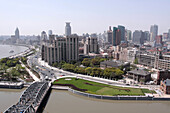 View to the North of the Wusong River, the Bund Promenade and Shanghai City Center, Shanghai, People's Republic of China