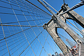 One of the Pillars and the Cables of the Brooklyn Bridge, New York City, New York State, United States