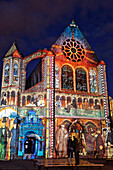 The Lit-Up Facade of the Saint-Aignan Church During the Chartres in Lights Festival, Eure-Et-Loir (28), France