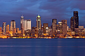 Seattle Skyline from the Water at Night, Seattle, WA, US