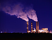 Smokestacks Billowing Smoke  At Night, Apollo Beach, Florida, United States