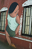 Mural painted on wall, human likeness