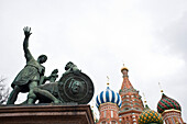 Monument to Minin and Pozharsky in front of Saint Basil's Cathedral, Moscow, Russia