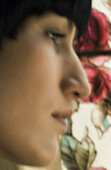 Profile of woman's face, close-up, defocused
