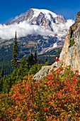 Hiker on Remote Mountain Path, Autumn, Washington, USA