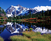 Snow-Covered Mountain and Reflection in Tranquil Lake, Washington, USA