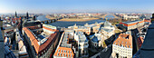 High angle shot of old town with river Elbe, Dresden, Saxony, Germany