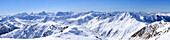 Panoramic view of snow covered mountain peaks in the Alps, Kreuzspitze, Villgraten mountains, Hohe Tauern mountain range, East Tyrol, Austria