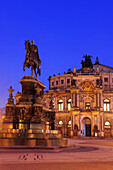 Theater square with Semperoper and King Johann equestrian statue, Dresden, Saxony, Germany