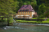 Gasthof „Stempfermühle“ im Wiesenttal, Fränkische Schweiz, Franken, Bayern, Deutschland, Europa
