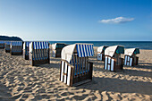 Beach chairs on the beach, Baabe seaside resort, Ruegen island, Baltic Sea, Mecklenburg-West Pomerania, Germany