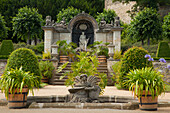 Baroque garden in the grounds of the small castle, Blankenburg castle, Blankenburg, Harz mountains, Saxony-Anhalt, Germany