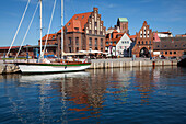 Ships in old harbor, Wismar, Mecklenburg-Western Pomerania, Germany
